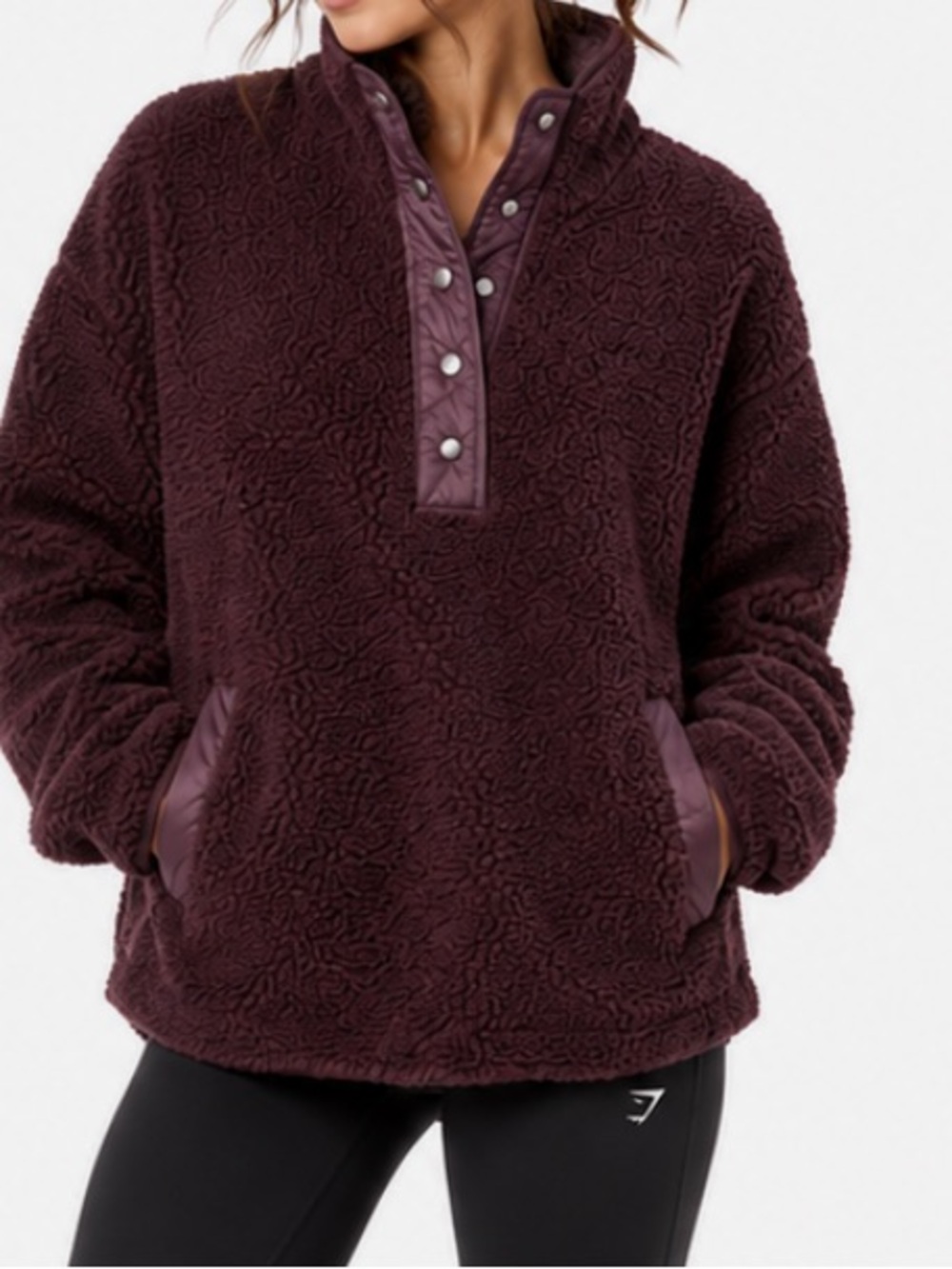 Athleta Deep Burgundy Cozy Sherpa Snap Sweatshirt